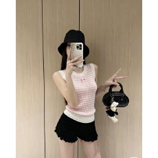 批发潮牌针织香家logo条纹间色无袖套头<b class='q'>背心</b>显瘦百搭女上衣26夏季新款