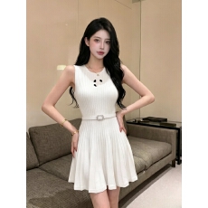 批发潮牌针织香家logo配腰带无袖背心<b class='q'>连衣裙</b>显瘦百搭女裙子26夏季新款