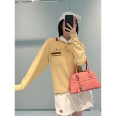 批发潮牌针织缪M家字母早秋<b class='q'>新款</b>翻领长袖套头宽松百搭女上衣26年