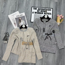 批发潮牌针织韩版温柔圆领<b class='q'>长袖</b>条纹系带蝴蝶结毛针织衫 显瘦气质