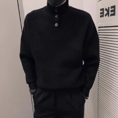 批发男士黑色<b class='q'>毛衣</b>排扣高领打底衫内搭线衣新款秋冬季潮牌帅气针织衫