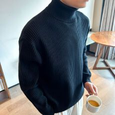 批发轻熟男士秋冬款高领针织衫毛衣坑条韩版百搭长袖内搭线衣