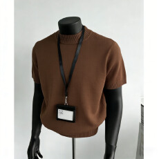 批发半高领短袖毛衣<b class='q'>男</b>夏季时尚中领廓形百搭高品质针织打底<b class='q'>衫</b>