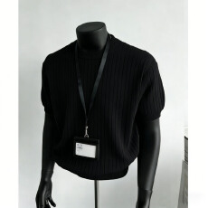 夏季短袖T恤男冰丝针织衫弹力韩版修身圆领休闲薄款纯色半袖上衣