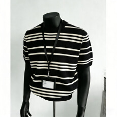 批发2026新款短袖夏季冰丝透气<b class='q'>男</b>士条纹圆领休闲百搭时尚针织短袖T恤