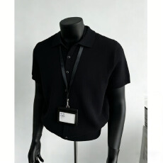 批发2026新款短袖翻领排扣针织短袖开<b class='q'>衫</b>宽松百搭简约休闲通勤夏季T恤