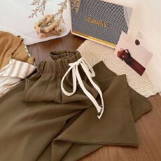 批发百分百高弹斜】垂感西装裤阔腿裤夏季松紧腰宽松休闲百搭直筒裤女