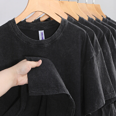 现货库存足，230克-T111#水洗做旧短袖T恤河北光板后包条100%棉