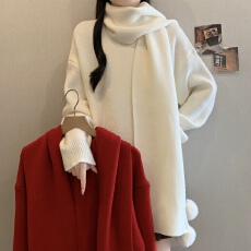 批发2025秋冬新款韩版气质高级<b class='q'>大码</b><b class='q'>女装</b>中长款圆领送围巾宽松显瘦毛衣
