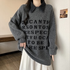 批发国潮美式字母毛衣大码女装秋冬<b class='q'>街头</b>ins慵懒风宽松显瘦针织衫上衣