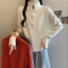 批发白色半拉链立领针织毛衣长袖大码女2025<b class='q'>新款</b>巨好看的冬装内搭上衣