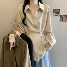 批发法式气质绑带收腰<b class='q'>长袖</b><b class='q'>衬衫</b>女2026春季设计感大码女装显瘦通勤<b class='q'>衬衣</b>