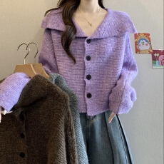 批发韩式2025秋冬新款高领毛衣大码单排扣设计感针织衫短款开衫外套女