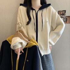 批发<b class='q'>韩版</b><b class='q'>大码</b>宽松慵懒风连帽针织衫2025秋冬新款设计感小众毛衣外套女