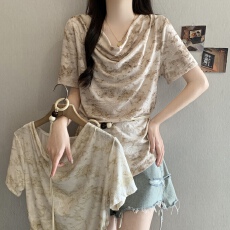 批发韩系温柔风荡领短袖衫女修身气质2026大码胖MM遮肚显瘦<b class='q'>打底</b>衫<b class='q'>上衣</b>