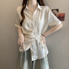 批发不规则交叉V领<b class='q'>打底</b>衬衫女春秋2026大码胖mm系带收腰遮肚显瘦<b class='q'>上衣</b>