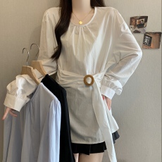 批发白色温柔风休闲显瘦打底上衣女2026春新款小个子今年流行韩版衬衫