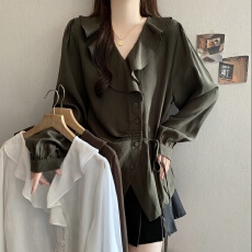 批发法式新款特好看的荷叶边设计感衬衫女2026<b class='q'>夏</b>季小众设计感穿搭上衣