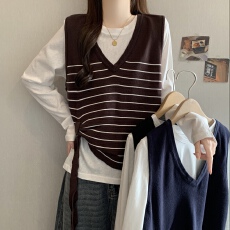 批发高级感气质长袖马甲上衣女2026新款<b class='q'>春</b>秋季超好看的叠穿针织两件套