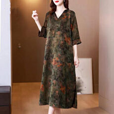 批发中老年长款真丝<b class='q'>连衣裙</b>香云纱高档度假桑蚕丝气质妈妈裙子特价<b class='q'>清仓</b>