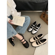 批发粗跟气质银色小皮鞋女2025年新款春季韩版法式复古时尚玛丽珍单鞋
