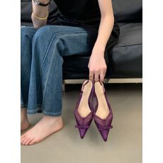 2026新款高级感气质尖头单鞋女细跟蝴蝶结法式晚风包头凉鞋后空