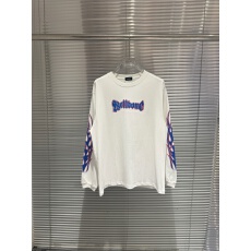 批发MOON新款蓝色火焰logo印花长袖T恤宽松男女同款