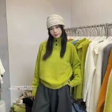 美式气质灰色高领针织毛衣男女同款秋冬季针织外套宽松慵懒风上衣