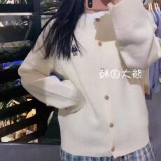 批发爆款春秋小熊刺绣毛衣外套2025秋冬新款宽松慵懒风圆领针织开衫