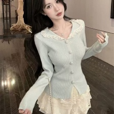 批发法式拼接温柔娃娃蕾丝打底衫秋冬季新款胖MM<b class='q'>甜美</b>显瘦修身正肩上衣