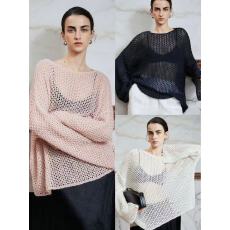 批发设计感法式简约镂空针织上衣春夏季新款高级感慵懒风显瘦长袖罩衫