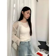 批发纯欲风甜辣妹2026夏季套装女薄款外搭<b class='q'>镂空</b>防晒<b class='q'>针织</b><b class='q'>罩衫</b>吊带背心