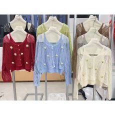 批发2026春夏季新款宽松显瘦镂空长袖罩衫百搭吊带<b class='q'>连衣裙</b>通勤两件套女