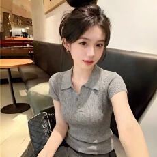 批发2026韩系翻领单扣短袖针织衫女春夏季显瘦遮肉内搭气质上衣