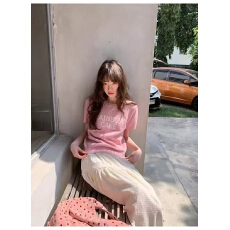 批发蓝色圆领正肩针织短袖T恤女款2026年新款夏季超好看独特漂亮上衣