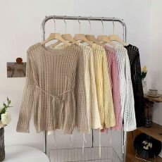 批发瑾瑶2026春季新款镂空设计防晒空调针织衫气质收腰不规则罩衫上衣