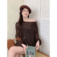 批发2026早春高级感钉珠镂空针织罩衫两件套女时尚慵懒风外穿百搭上衣