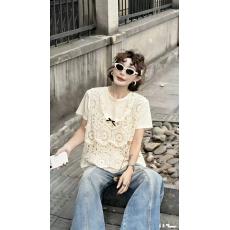 批发波西米亚钩花镂空短袖T恤女夏季大码胖mm显瘦叠穿吊带两件套上衣