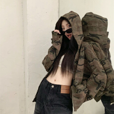 批发原版优质面料美式复古风迷彩连帽卫衣休闲百搭宽松显瘦拉链外套
