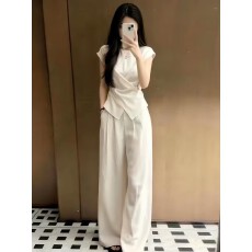 批发巨好看ootd穿搭一整套2026新款收腰短袖t恤女夏季阔腿裤两件套装
