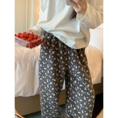 批发秋冬季珊瑚绒碎花睡裤女加厚保暖雪粒绒长裤舒适可外穿韩系家居裤
