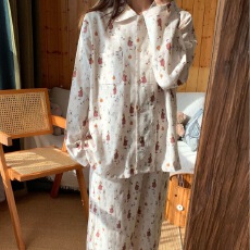 批发新品南瓜小兔全棉磨毛加厚家居服翻领长袖长裤睡衣套装可外穿