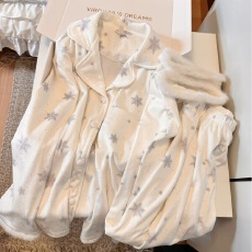 批发秋冬新款睡衣女韩系雪花休闲加厚保暖软乎海岛绒可外穿家居服<b class='q'>套装</b>