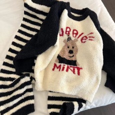 冬季半边绒睡衣女款小熊秋冬加厚珊瑚绒甜美半边绒2025新款家居服