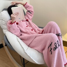 可爱韩系设计感加厚加绒睡衣女秋冬季2025软糯开衫长裤家居服套装