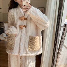 睡衣女秋冬季珊瑚绒大码加厚法兰绒2025新款韩版小棕熊家居服套装