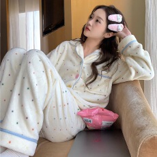 批发<b class='q'>睡衣</b>女秋冬季珊瑚绒2025新款波点可爱<b class='q'>卡通</b>少女法兰绒加绒加厚套装