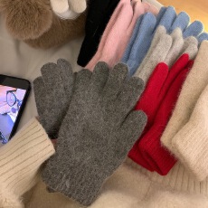 批发纯色针织手套秋冬季防风骑车保暖防寒护手五指分指学生骑行手套