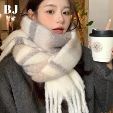 批发2026新款美拉德拼色条纹围巾秋冬季韩版百搭时尚加厚流苏围脖围巾