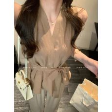 批发V领气质上衣薄款<b class='q'>清凉</b>感小众无袖气质<b class='q'>雪纺衫</b>